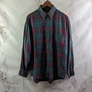 Vintage American Eagle Shirt Mens Large Green Button Down Brushed Flannel Plaid